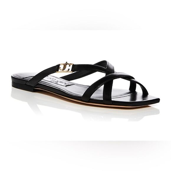 Jimmy Choo Jess black Crisscross Flat Sandals 38 - Picture 1 of 8